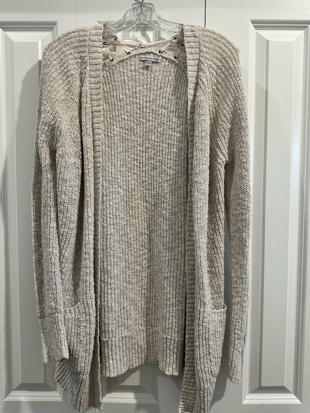 American Eagle Outfitters Open-Front Ribbed Cardigan - Cream